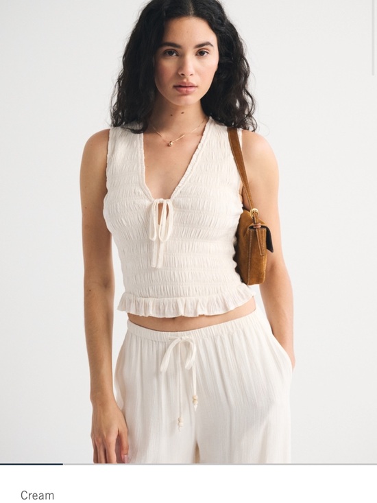 Abercrombie & Fitch Tops - Abercrombie Cream Smocked V-Neck Crop Tank Top